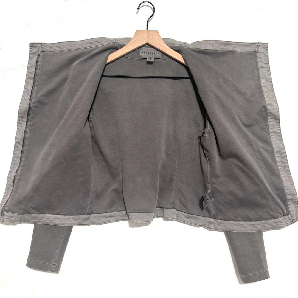 Marrakech Anthropologie gray draped moto jacket S cropped stretch cotton - Picture 6 of 13